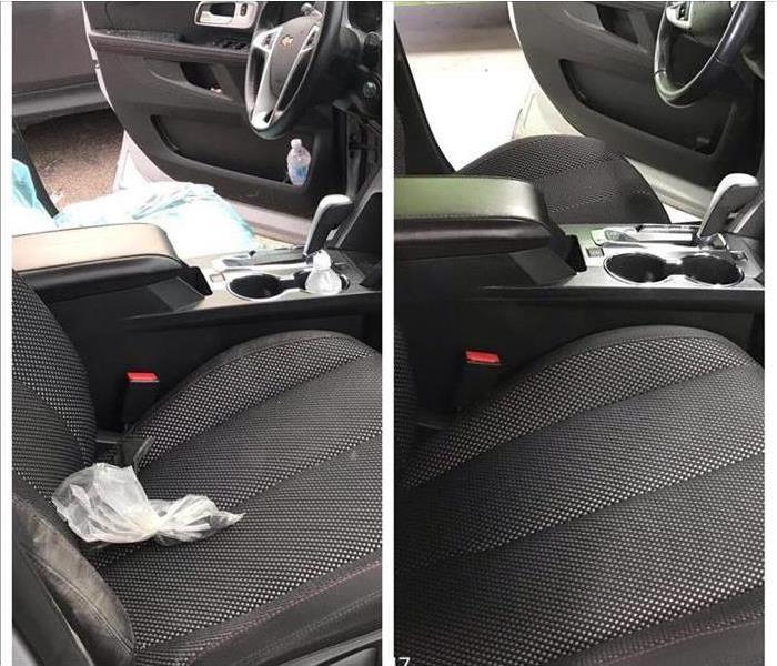 before and after blood cleanup on drivers seat and passengers seat