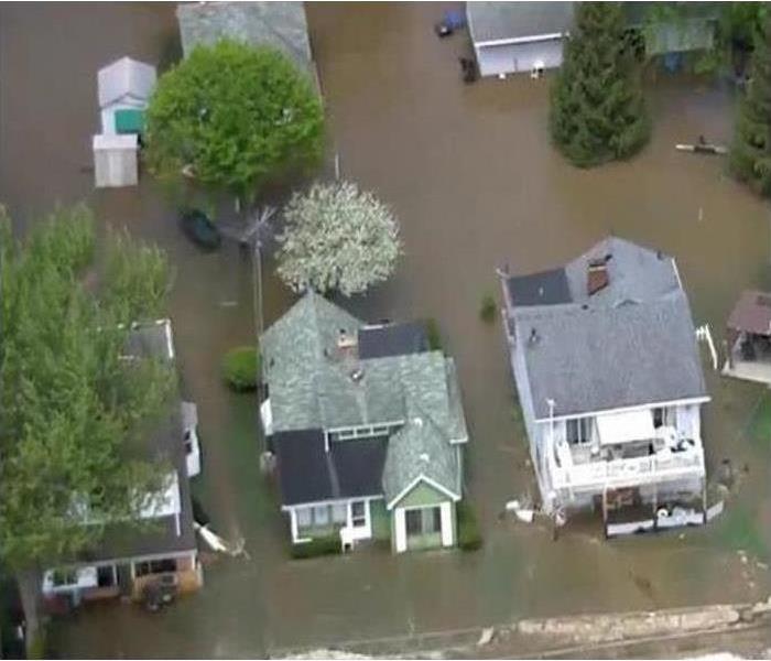 Areal view of houses in a flooded area