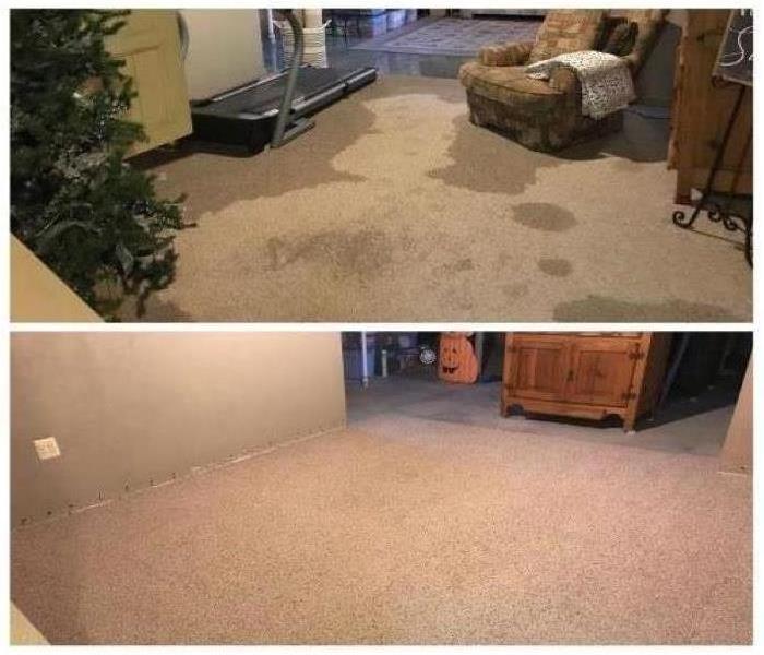 Basement before and after water damage